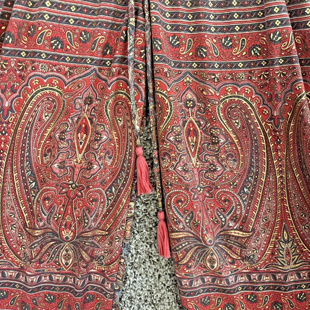 Cienna Pants Women S Silk Poly Blend Gold Red Floral Paisley Wide Leg Pants Boho - Picture 3 of 16
